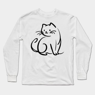 Stick figure cat in black ink Long Sleeve T-Shirt